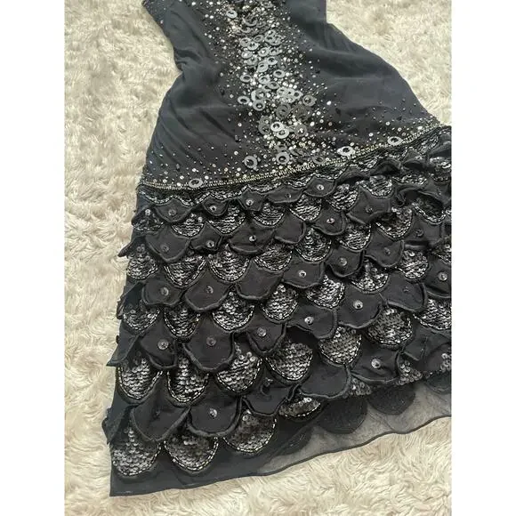 Sue Wong Nocturne Vintage 90’s Silk Dress Silk Slip Mini Dress Beaded Fairy Prom